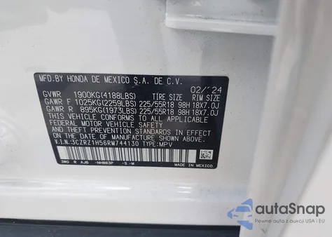 2024 Honda Hr-V 2Wd Sport/2Wd Sport W/O Bsi из США, поврежденный, VIN 3CZRZ1H56RM744130